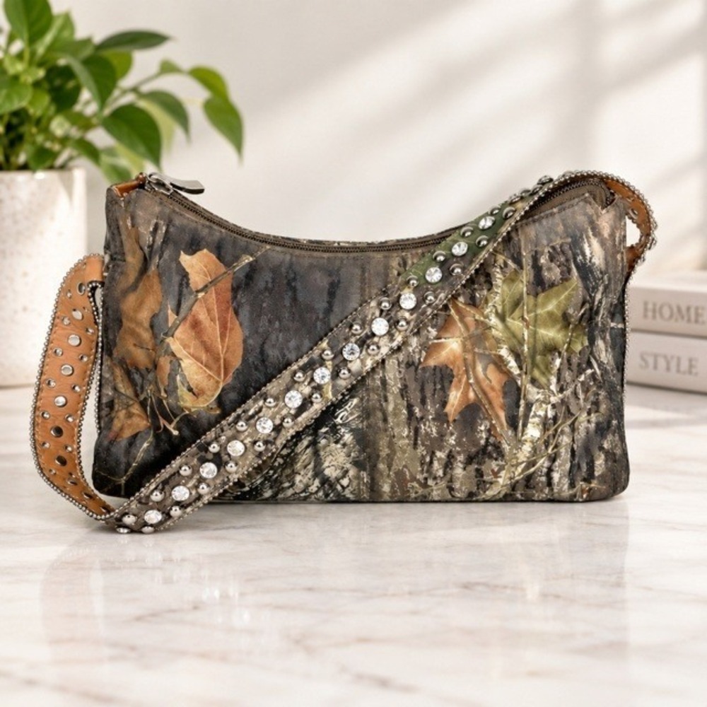 Mossy Oak Camo Rhinestone Studded Shoulder Bag Purse Western Y2K Camouflage